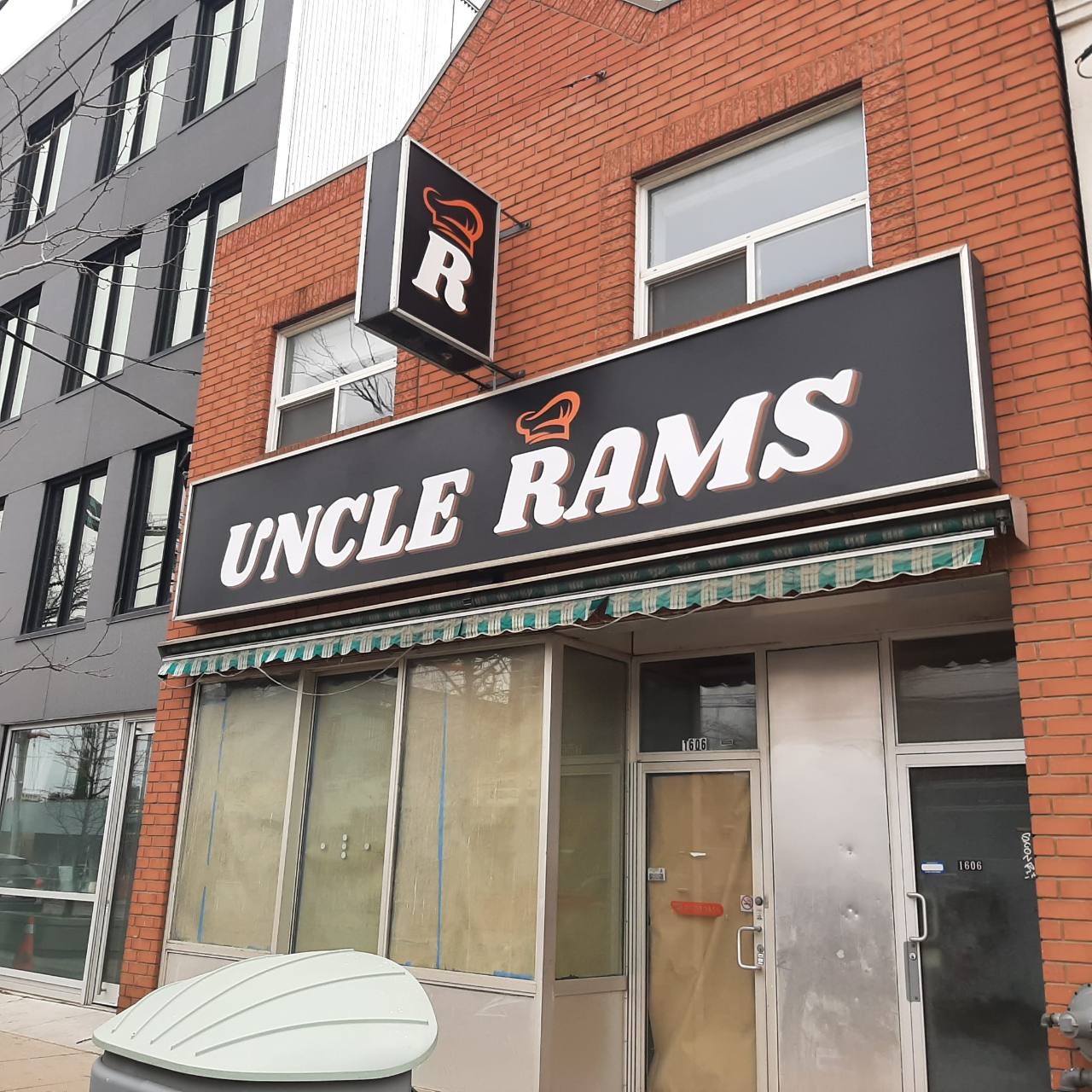 Uncle Rams storefront fascia sign and blade sign completed by Denton Design.